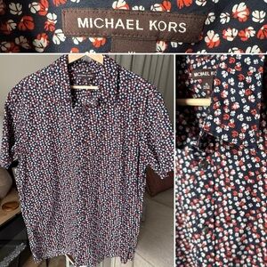 Michael Kors Men’s S/S Blue/white/orange Slim Fit Floral Button Up Size XL